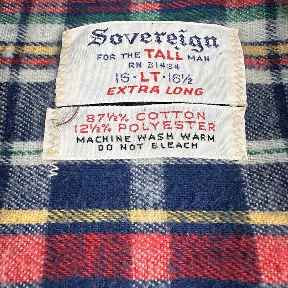 VTG 60's Flannel Shirt Mens LT Red Blue Winged Collar Striped Plaid Sovereign - Picture 3 of 8
